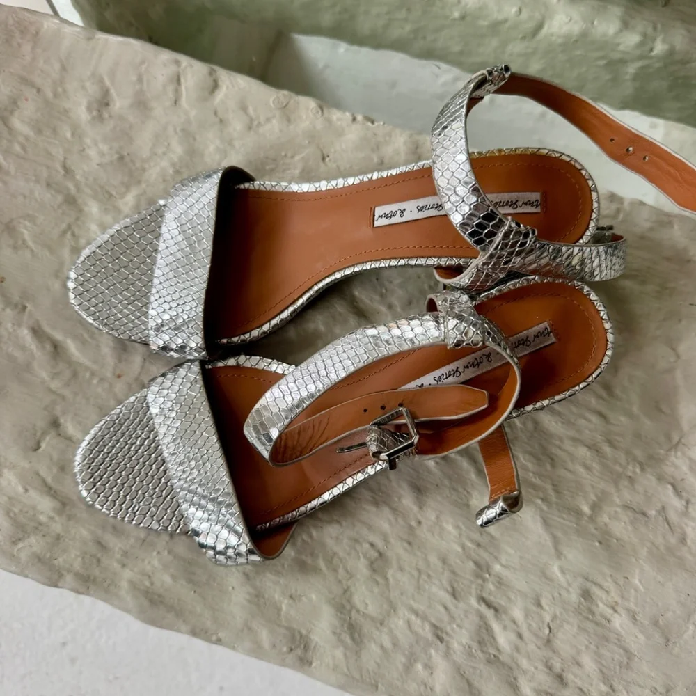 SILVER CHROME LEATHER HEEL SANDALS - Picture 3 of 4